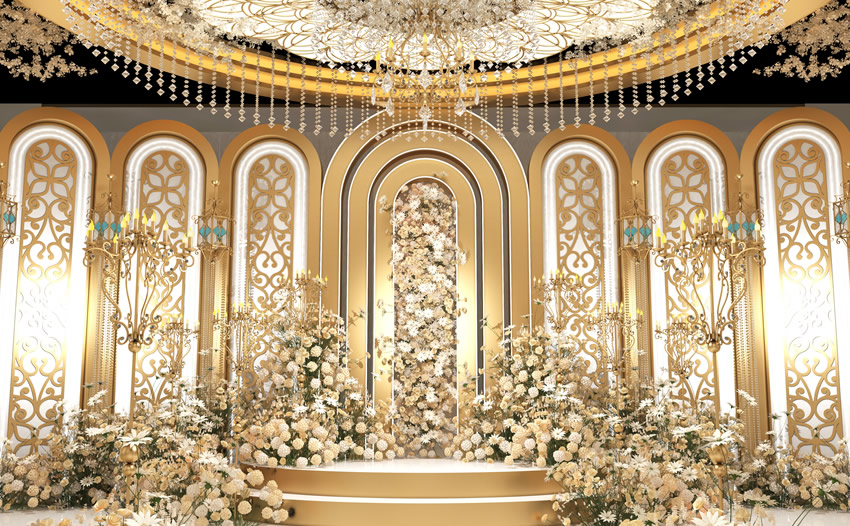 三门香槟色调婚礼堂效果展示